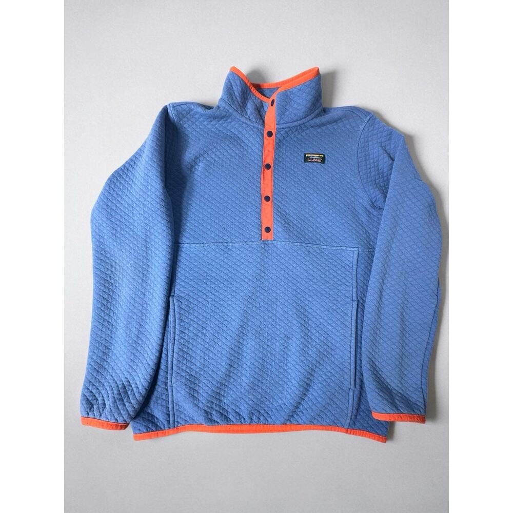 LL Bean Kids Blue Quilted Snap Pullover Sweatshirt Sz Large 14-16 Boys 1/4 Zip